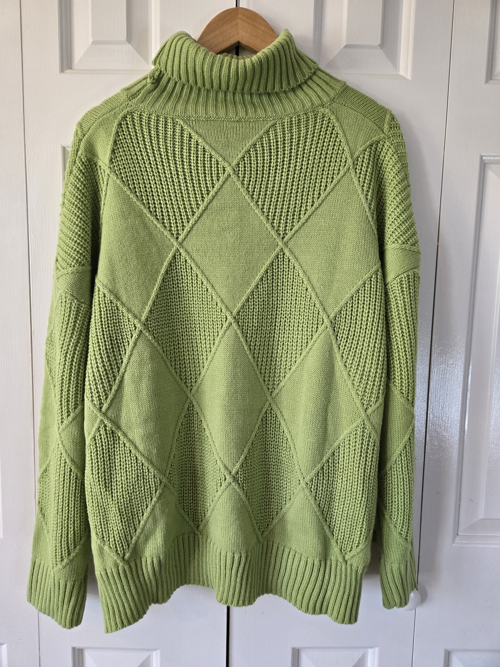 Lime Green Diamond Knit Turtleneck Sweater